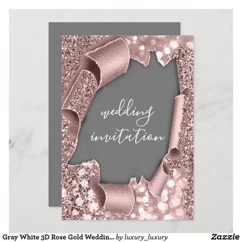 Gray White 3d Rose Gold Wedding Glitter Invitation Zazzle Rose Gold