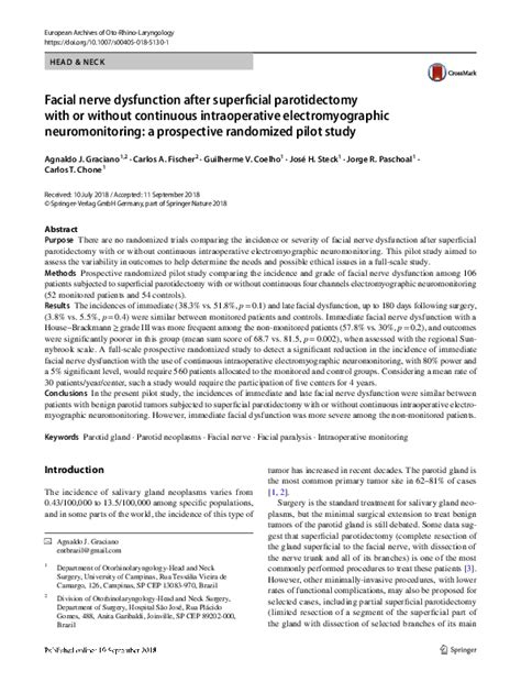 Pdf Post Parotidectomy Facial Nerve Palsy A Retrospective Analysis