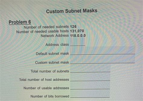 Solved Custom Subnet Masks Problem Number Of Needed Chegg