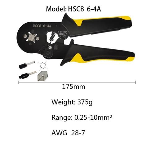 Hsc8 Jaune Noir Pince De Sertissage De Terminal Tubulaire Mini