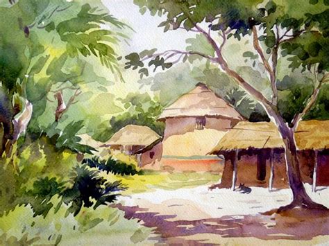 Indian Village Watercolor Paintings at PaintingValley.com | Explore ...