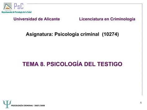 PPT Asignatura Psicolog A Criminal 10274 TEMA 8 PSICOLOG A DEL