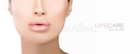 Plump Lips Of A Beautiful Woman Nude Lipstick Care And Beauty Products Stock Image Image Of