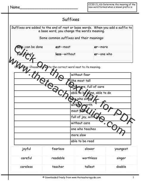 Free Prefixes And Suffixes Worksheets From The Teachers Guide