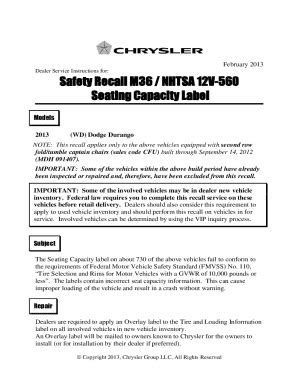 Fillable Online Safety Recall M36 NHTSA 12V 560 Seating Capacity