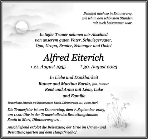 Traueranzeigen Von Alfred Eiterich Sich Erinnern De