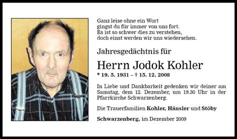 Todesanzeigen Von Jodok Kohler Todesanzeigen Vorarlberger Nachrichten