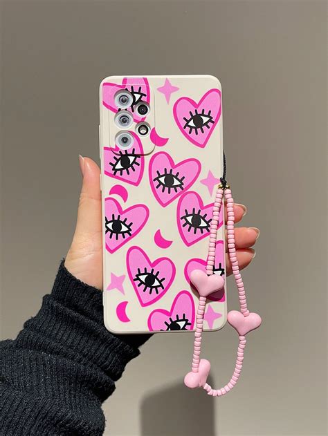 Heart Pattern Phone Case With Beaded Lanyard Phone Case Accessories