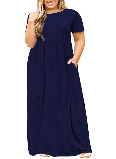 Nemidor Women Short Sleeve Loose Plain Casual Plus Size Long Maxi Dress With Pockets Maxi