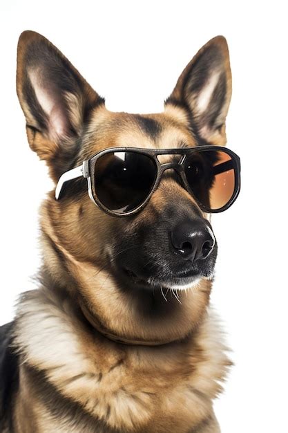 Premium Photo A German Shepherd Dog Wearing Sunglasses And A White