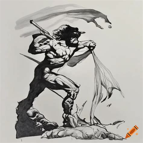 Streamlined Figure By Frank Frazetta In Pen And Ink Drawing On Craiyon