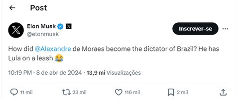 Notícias Elon Musk Volta A Atacar Moraes E Chama Ministro De Ditador