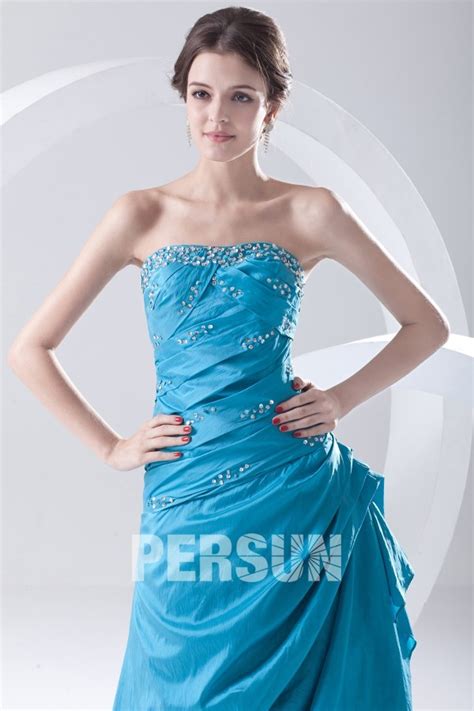 Robe De Bal Bleu Bustier En Taffetas Orn E De Paillettes Persun Fr