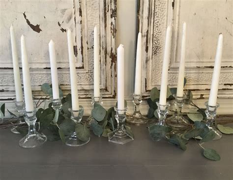 Set Of Candlesticks Clear Glass Candlesticks Lot Of Etsy Candle