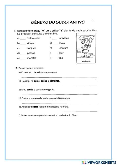 Genero Do Sustantivo Worksheet Live Worksheets