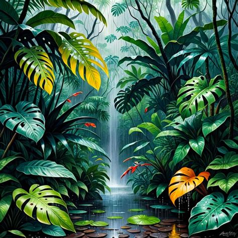 Crie Uma Pintura Hiper Realista De Uma Floresta Tropical Durante Uma