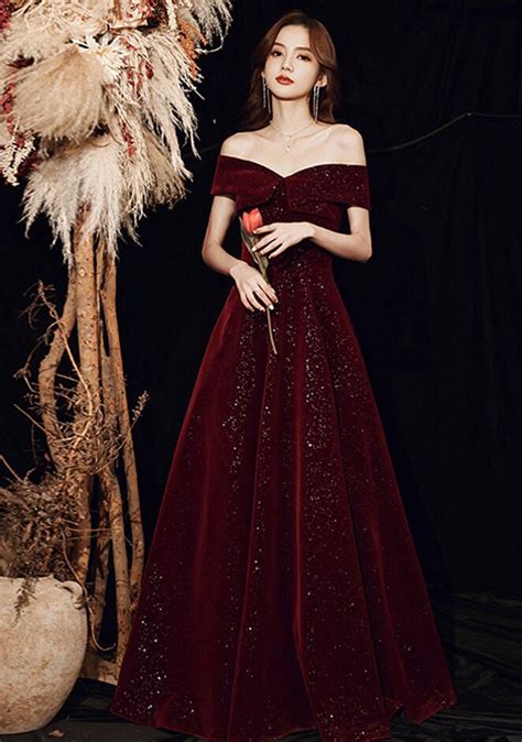 Simple Off Shoulder Velvet Long Prom Dress On Luulla