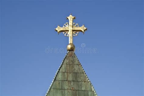 Golden Christian Cross With Chain Stock Image Image Of Isolated