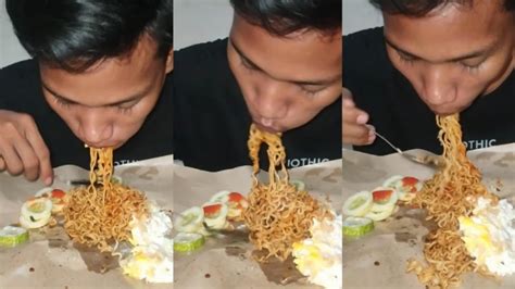 Mukbang Mie Samyang Timun Mentah Telor Setengah Matang Youtube