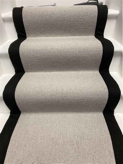 Sample Of Light Grey Loop Pile Stair Runner With Black Tape Stair