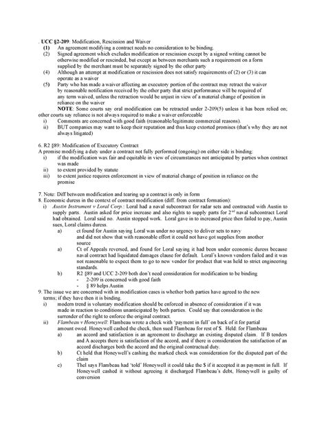 Contracts Law Outline Ucc Modification Rescission And