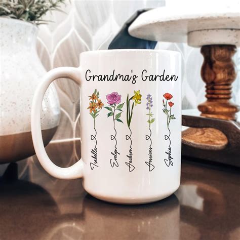 Personalized Grandma Mug Grandmas Garden Mugs Birth Flower Coffee