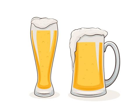 Taza De Cristal De Cerveza Dibujada A Mano Vectorial Con Bebidas De