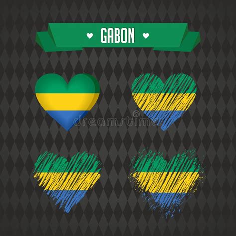 Gabon Collection Of Four Vector Hearts With Flag Heart Silhouette