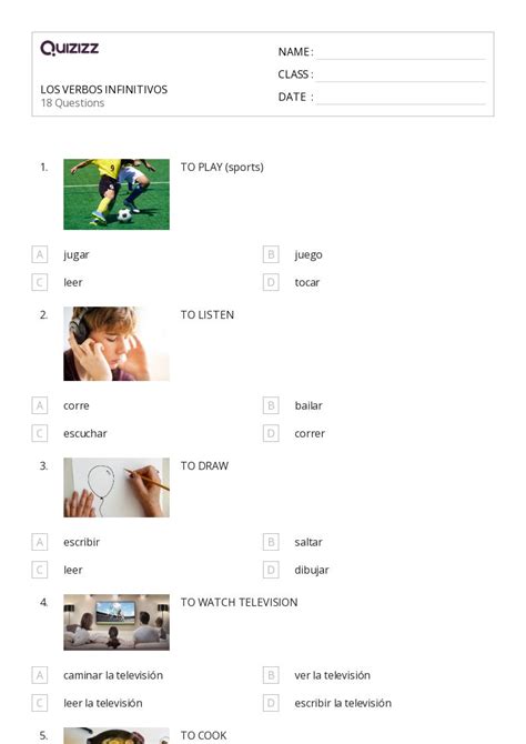 Infinitivos Hojas De Trabajo Para Grado En Quizizz Gratis E