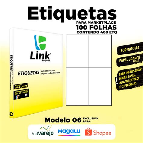 Etiqueta Adesiva 9064SG Para Envios 100 Folhas Formato A4 Link Modelo 8