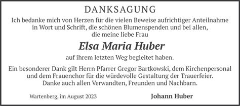 Traueranzeigen Von Elsa Maria Huber Trauer Merkur De