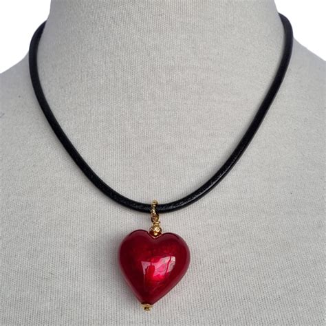 Red Murano Glass Heart Pendant Necklace