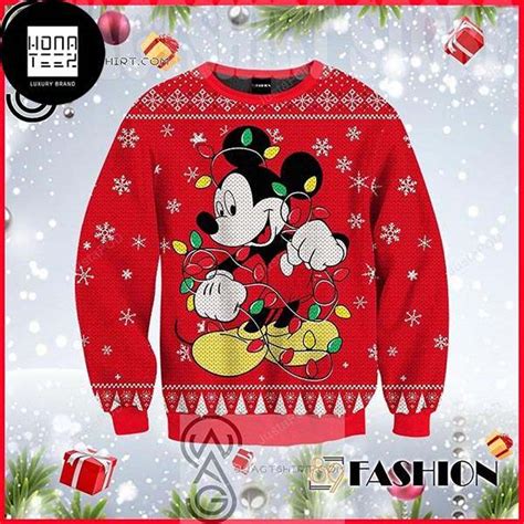 Mickey Mouse Dancing With Decorative Lights Ugly Christmas Sweater