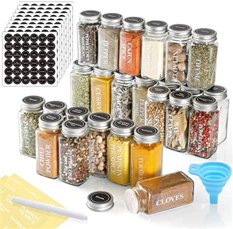 Aozita 36 Pcs Glass Spice Jars With Spice Labels 4oz Empty Square Spice Bottles Shaker Lids