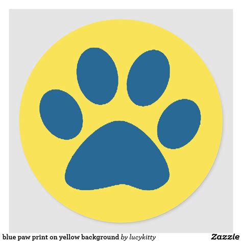 Blue Paw Print On Yellow Background Classic Round Sticker