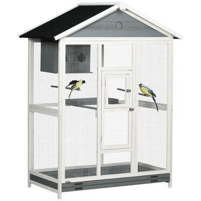 Pawhut 64 5 Wooden Bird Cage Aviary Flight Cage With 4 Perches Nest