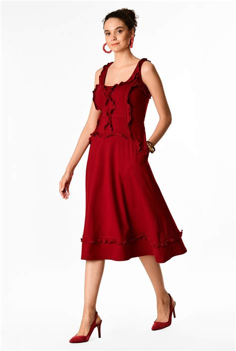 Shop Ruffle Trim Cotton Knit A Line Dress Eshakti