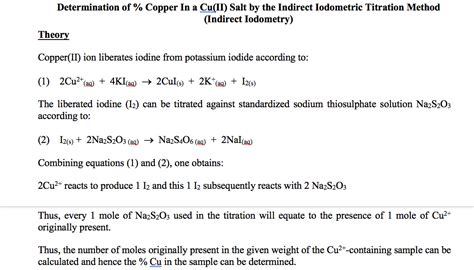 Solved Determination of % Copper In a Cu(II) Salt by the | Chegg.com