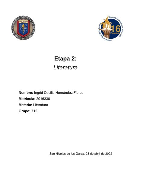 ETAPA 2 Literatura UANL Etapa 2 Literatura Nombre Ingrid Cecilia