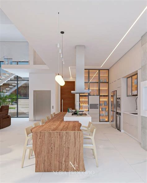 Cozinha Gourmet Cozinha Nude Ilha Bancada Em Madeira Maci A E Ilumina O Em Perfil De Led