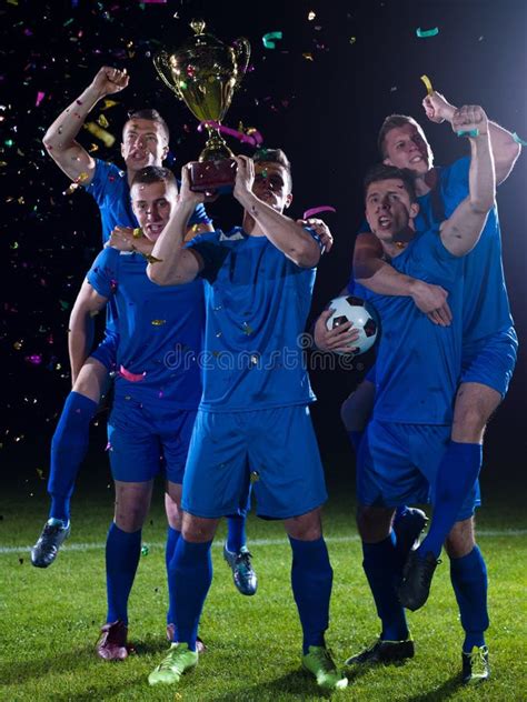 Soccer Players Celebrating Victory Stock Photo Image Of Activity