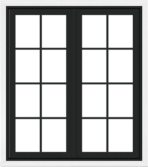 A Black And White Window With Two Panes On Each Side One Is Open