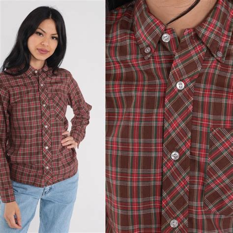 Brown Plaid Shirt Etsy