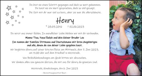 Traueranzeigen Von Henry Trauer Anzeigen De