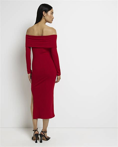 Red Bardot Bodycon Midi Dress River Island