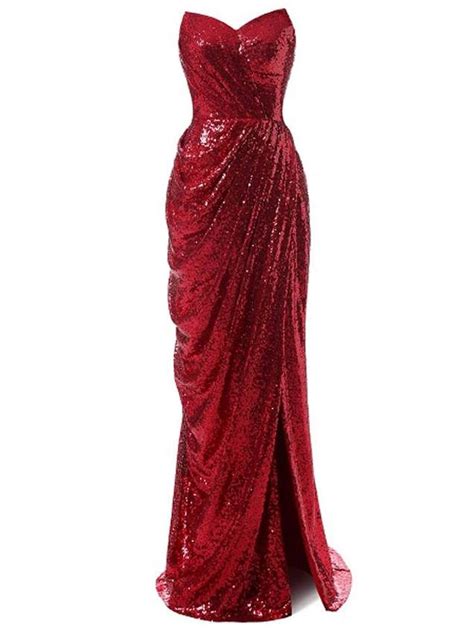 Strapless Sequin Bridesmaid Dress Red Sequin Dress Sequin Evening Dresses Long Evening Gowns