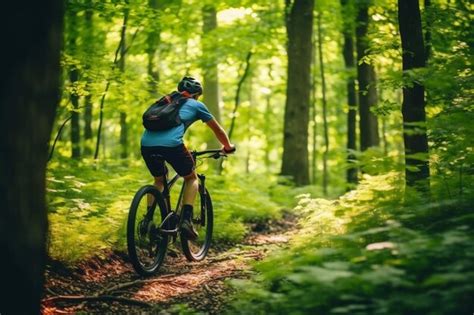 Premium Ai Image Mountain Biker Riding The Trail In Greenery