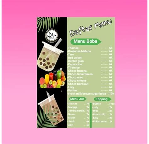 DAFTAR MENU BOBA DAFTAR MENU JUS DAFTAR MENU MINUMAN KEKINIAN