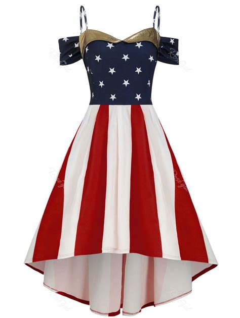 American Flag Cold Shoulder High Low Plus Size Dress [48 Off] Rosegal