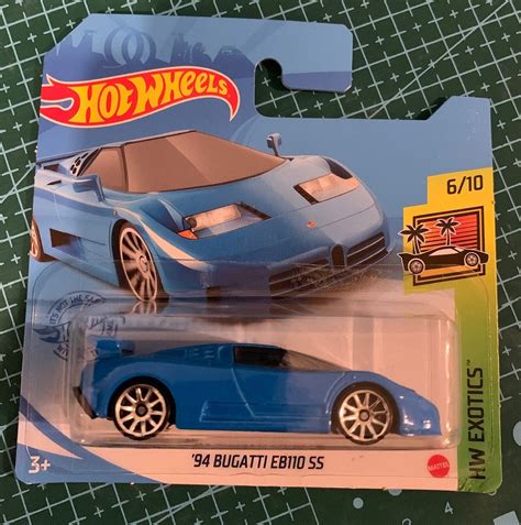 Hot Wheels Bugatti Eb Ss Blue With Black Interior Hw Exotics Short Card Hard To Find